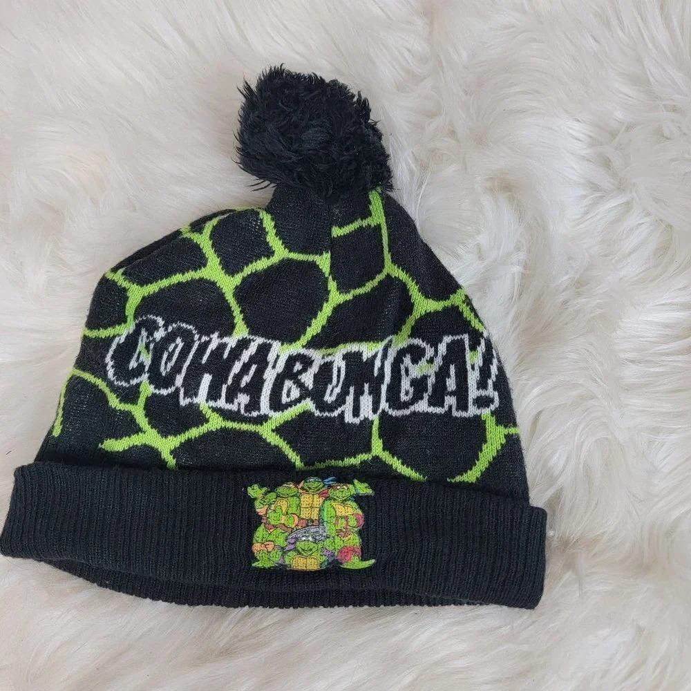 Cowabunga TMNT Ninja Turtles Pattern Patch Winter Hat Beanie Pom Pom Unisex OS